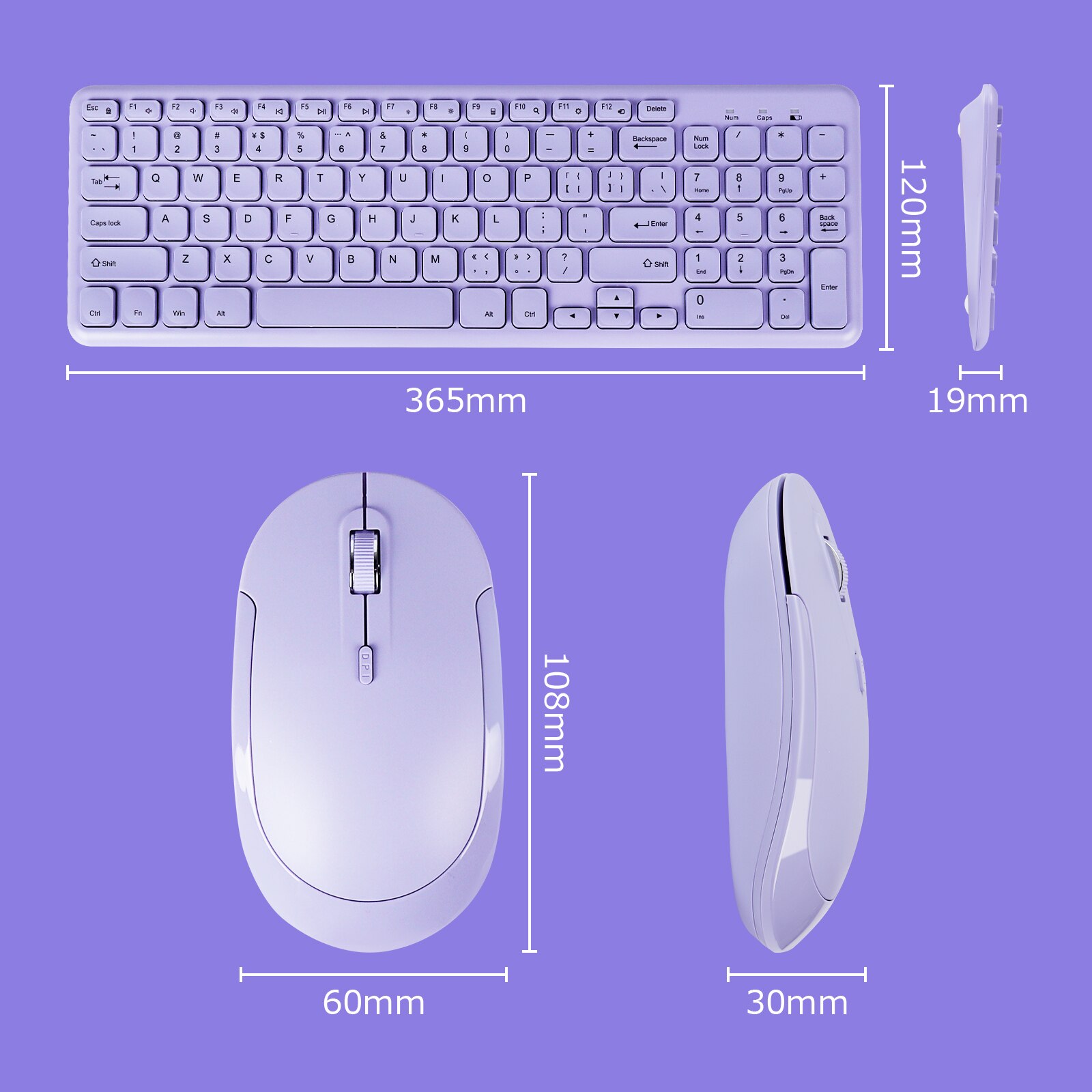 Keyboard and Mouse Set Wireless PC Gamer Keyboards and Mouse Kit Ultra Thin Office Ergonomic Gaming Keypad Mice Purple