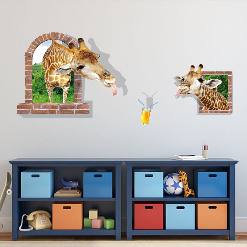 Grappige 3D Wilde Giraffe Sap Muur Sticker Huis Decoratie Woonkamer Behang Kinderen Slaapkamer Decals Home Decor Vlinder Party