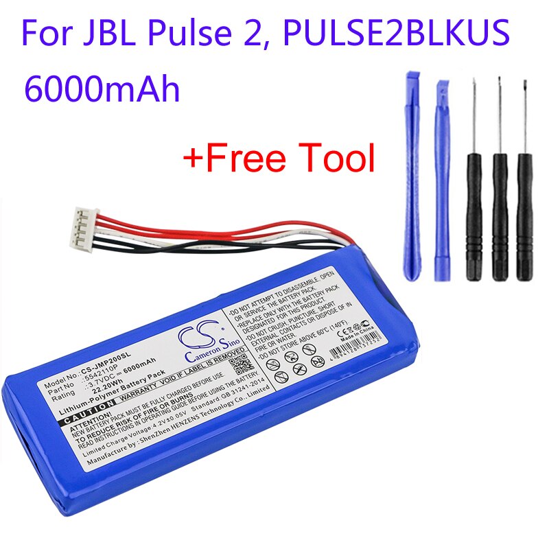 Cameron Sino 5542110P Voor Jbl Pulse 2,Pulse Ii, PULSE2BLKUS 6000Mah CS-JMP200SL 3.7V Bluetooth Vervanging Speaker Accu Accu