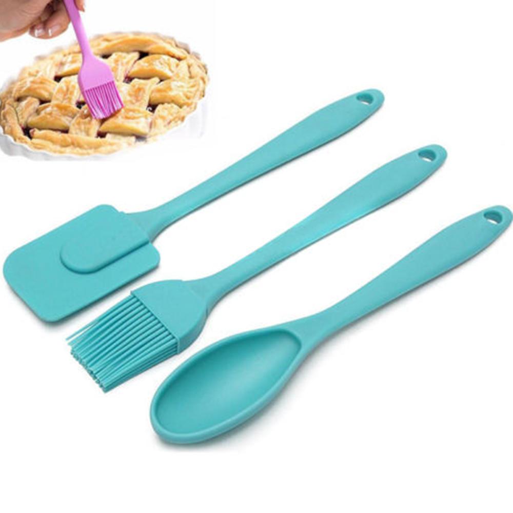 Non-Stick Silicone Spatula Spoon Brush Set Cooking Utensil Kit Cake Cookie Butter Scraper Mixing Batter Brush Scoop BBQ Tools