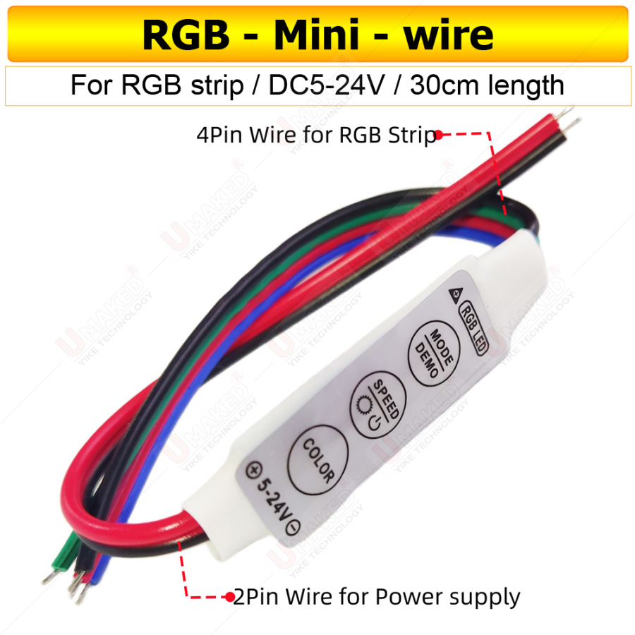 1pc RGB Dimmer 3Keys Controller DC12V 24V Mini LED Strip RGB Color For SMD 3528/5050/5730/5630/3014 LED Strip Lights DC 12-24V: Blue