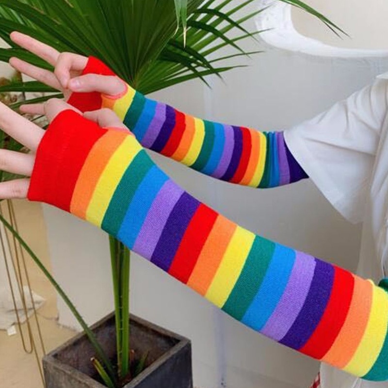 Colorful Candy Color Cute Arm Sleeves Striped Arm Sleeves Rainbow Sun Protection Sleeve