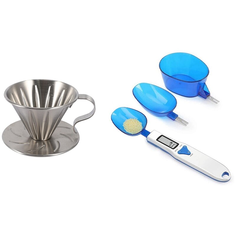 Clever Pour over Coffee Dripper Brewer Cone Filter Coffee Maker with Digital Scale Spoon LCD Display Kitchen Spoon: Default Title