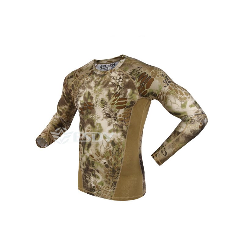 Printemps et automne serré hommes vêtements secs confortable respirant évacuation de l'humidité camouflage crêpe T-shirt à manches longues