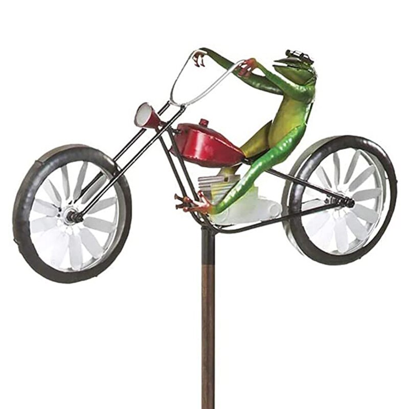 Molino de viento Vintage para bicicleta, estaca de Metal de rana para montar en moto, decoración para patio y jardín, 1 ud.