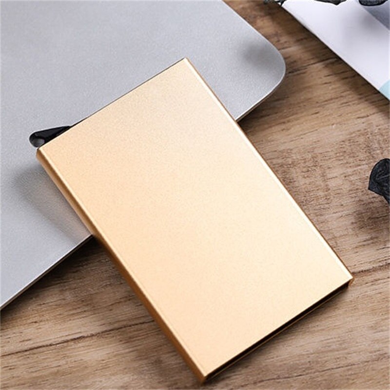 Rfid anti-diefstal slimme portemonnee dunne id-kaarthouder unisex automatisch solide metalen bank creditcardhouder zakelijke mini: Goud