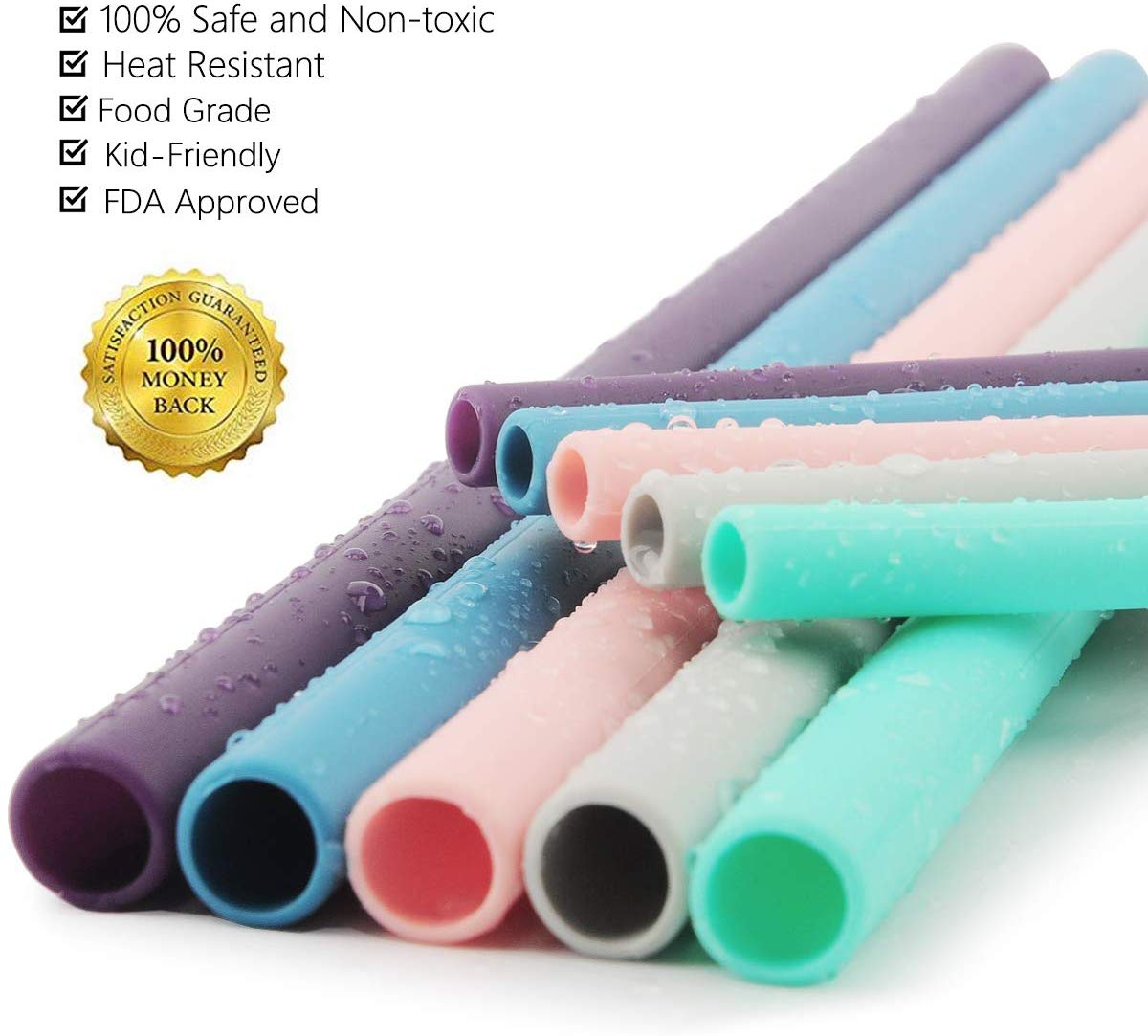 Reusable Silicone Drinking Straws Set, Extra Long Flexible Straws with Cleaning Brushes for 20 oz Tumbler Bar Party Straws