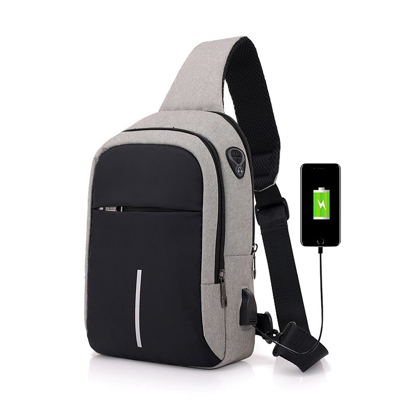 Men Chest Bags USB Charging Waterproof Oxford Crossbody Small Sling Single Shoulder Bags Travel Pack Male Bolsa Feminina Handbag: Gray