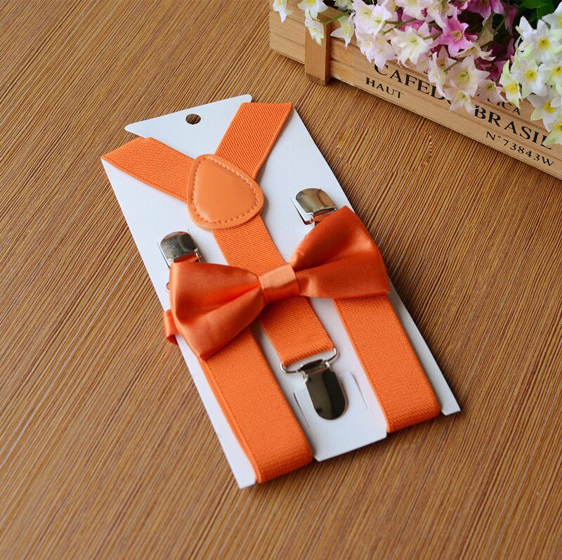 Justerbare og elastiske børnebøjler med bowtie butterfly sæt matchende slips tøj til piger drengetøj: Orange
