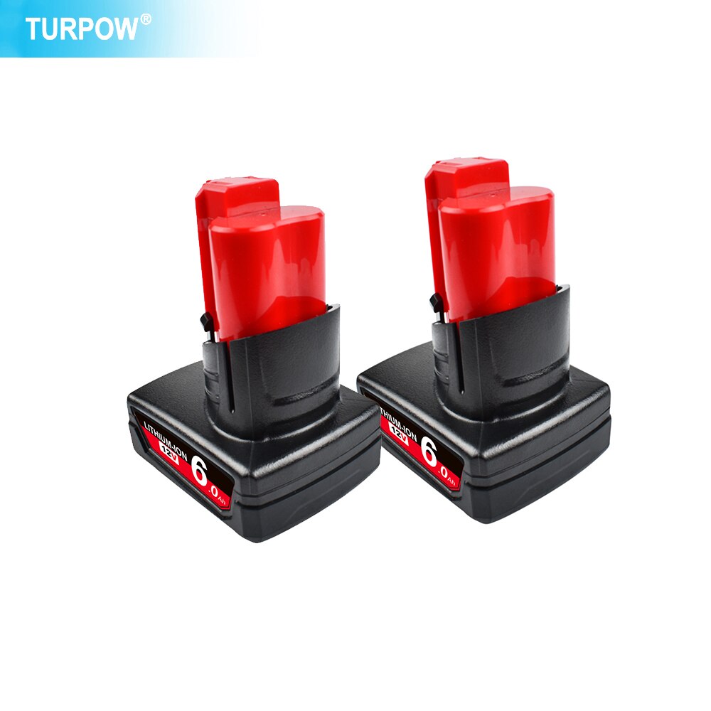 Turpow 12V 6000Mah Oplaadbare Batterij Voor Milwaukee M12 Xc Cordless Gereedschap 48-11-2402 48-11-2411 Batterijen 48-11-2401 MIL-12A-L: 2 Piece 6000mAh