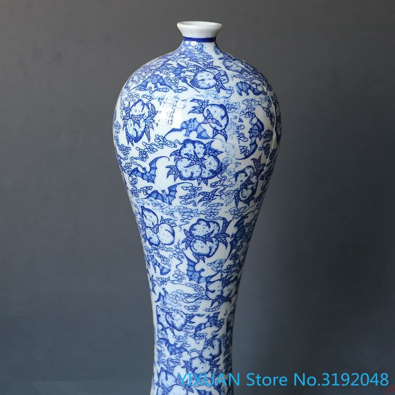 Jingdezhen porcelain collection blue and white porcelain vase antique longevity peach plum vase high foot vase