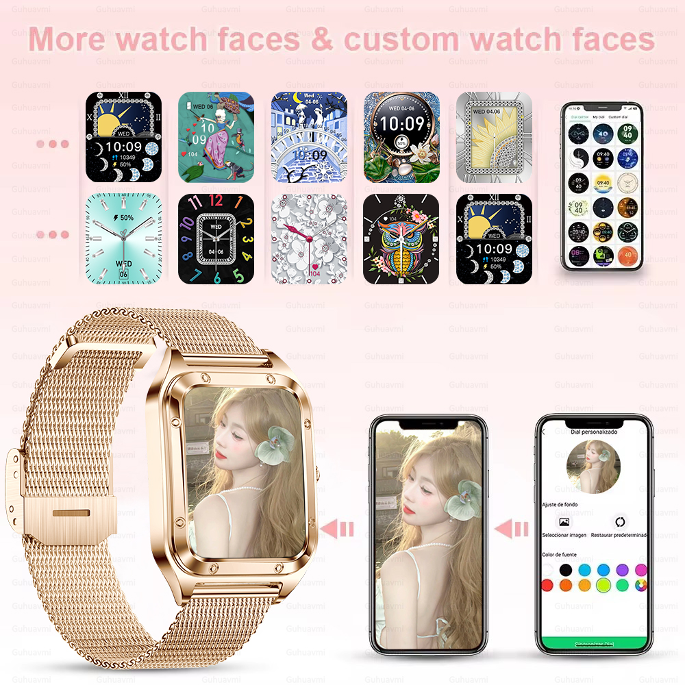 Reloj inteligente ultrafino de lujo para mujer, pantalla completamente táctil, frecuencia cardíaca, resistente al agua, rastreador de actividad/deporte, 2024
