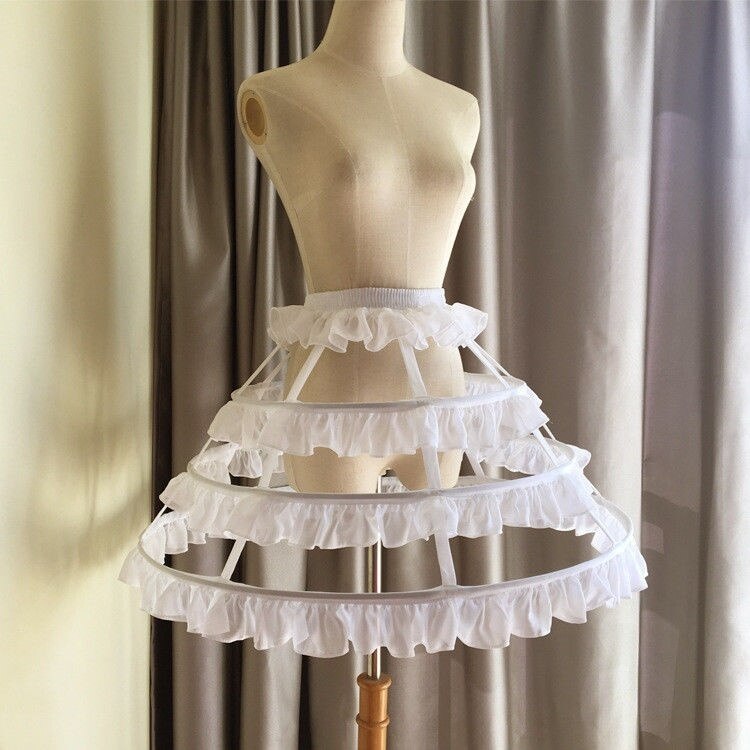 Crinoline courte, cercle complet en acier désossé, cage à oiseaux, jupon, doux 3 cerceaux, jupe pour mariage: WHITE