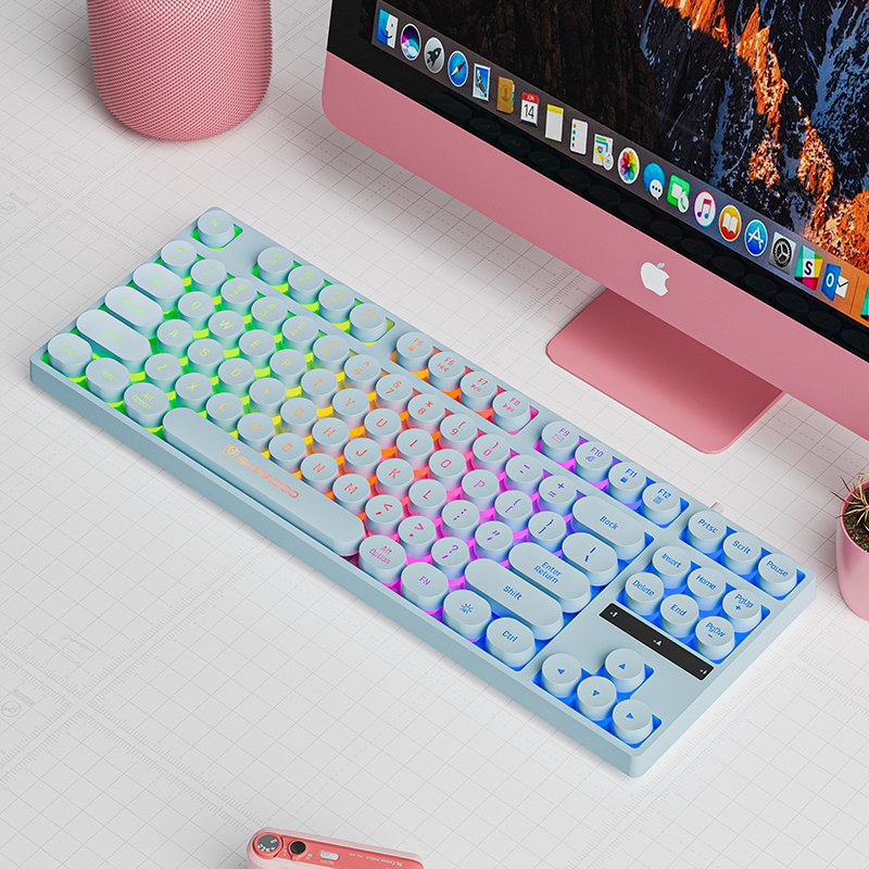 Komputerowe klawiatury przewodowe 87 klawiszy punk Keycap Ciche pisanie Podświetlana RGB biurowa multimedialna klawiatura robić gier dla okna laptop PC prochowiec: Niebieski