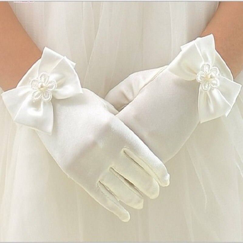 Gants en Satin pour petites filles, accessoires de mariage, de fête, de fête, de cérémonie, de nœud papillon, courts