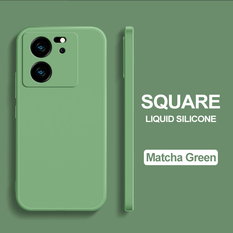 Voor Xiaomi 13 T Pro telefoonhoesjes Vierkante Vloeibare Siliconen Camera Lens Protector Zachte Cover voor Xiaomi Mi 13 t 13 T Mi 13 T Pro Schokbestendige hoesje: silicium / Licht Groen