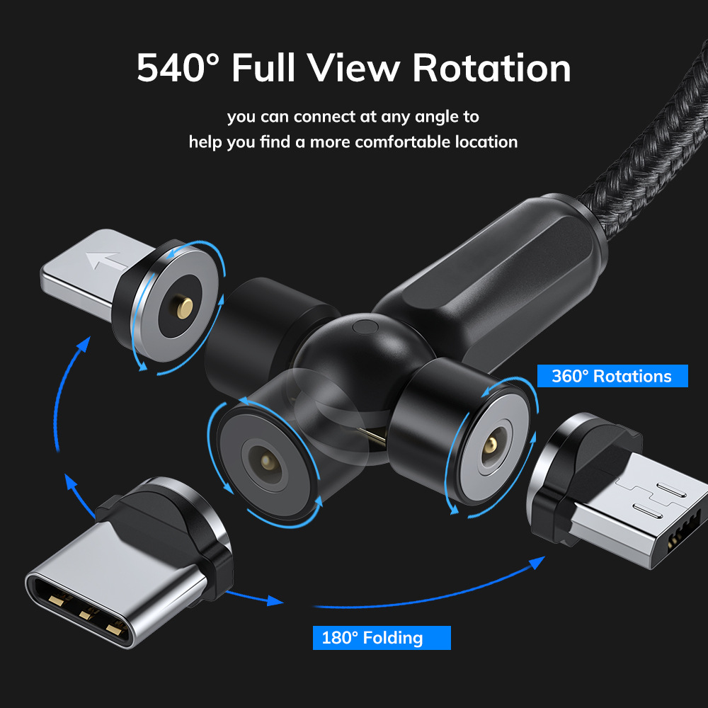 TOPK AM70 Stopień Obrót Magnetyczny Kabel Ładowania Szybkie Ładowanie Typ C Kabel Magnes Micro USB C Przewód Ładowania Telefon Komórkowy Przewód USB