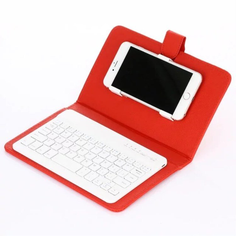 Funda de piel sintética para teclado inalámbrico, funda protectora portátil para iPhone 6 7, teléfono móvil con teclado Bluetooth: red