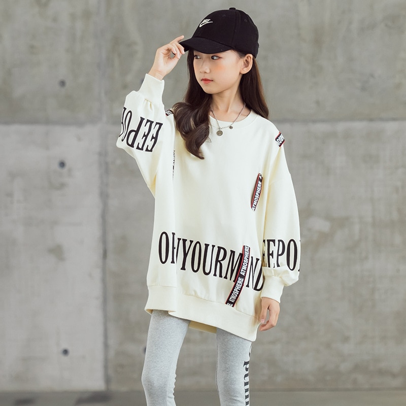 Småbørns sweatshirts til piger teenager hættetrøjer piger efterårs sweater skjorte børnetøj løse langærmede afslappede toppe 10 12 13y