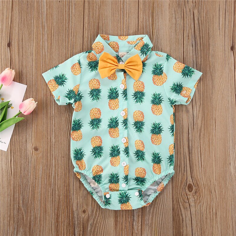 Zomer Gentleman Kinderen Jongens Body Boog Korte Mouw Print Jumpsuits 0-18M