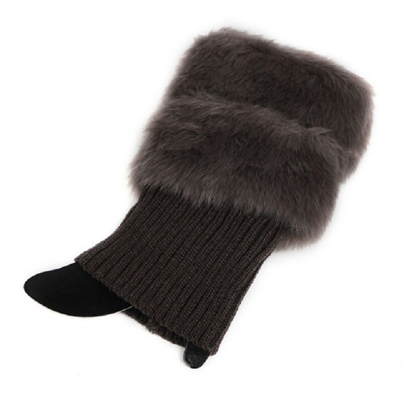 1 par kvinder vinter benvarmere dame hæklet strik pels trim ben støvle sokker toppers manchetter: Mørkegrå