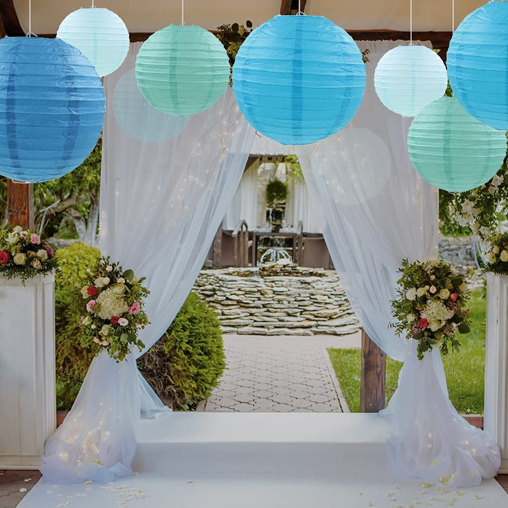 Juego de linternas de papel azules de 12 piezas, decoración colgante de papel redondo chino, lámparas de bola para decoraciones del hogar de 6 "8" 10 "12"