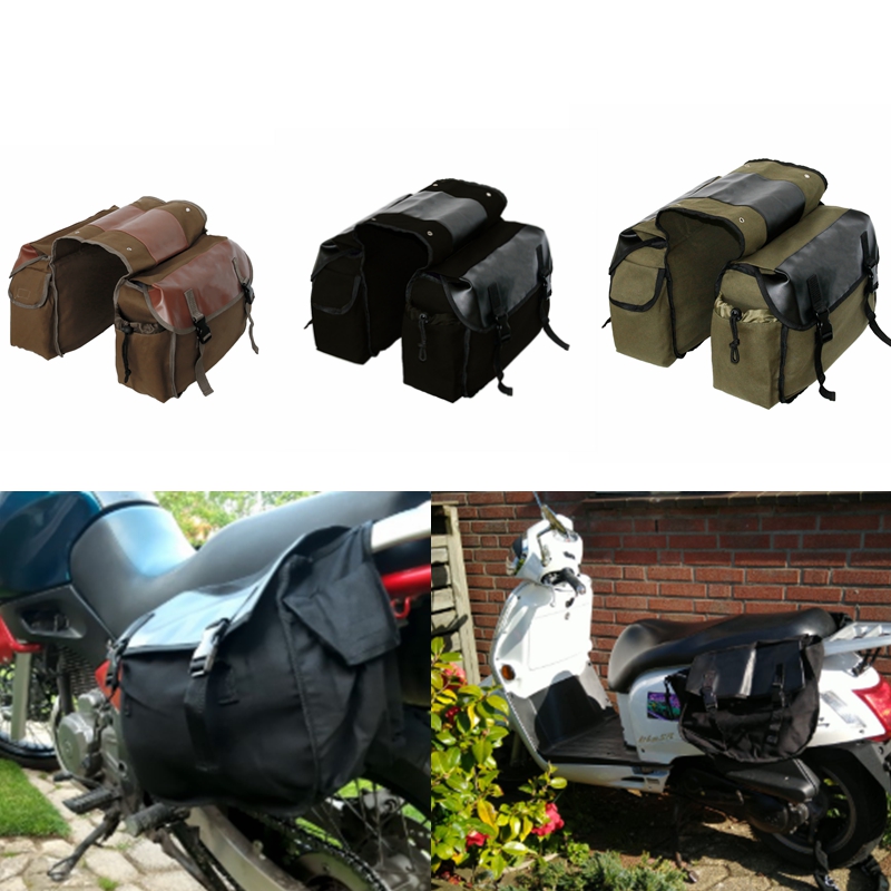 Bolsa de sillín de gran capacidad para motocicleta, bolsa de viaje de lona impermeable, caja de herramientas laterales, bolsa para motocicleta
