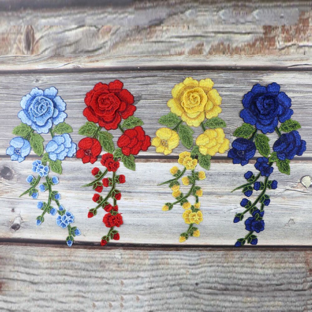 1pc Red Rose Embroidered Sewing On Patch Flower Iron On Patch Stickers For Clothes Badge Sewing Fabric Applique Supplies