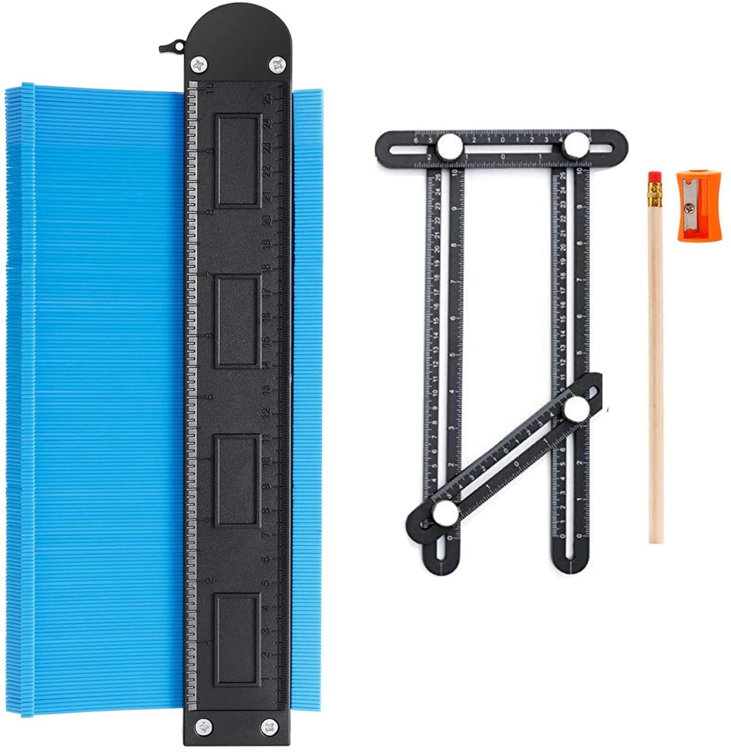 UPGRADE 5" 10" Ultra Wide Contour Gauge Duplicator with Lock &amp; Aluminum Core Outline Profile Shape Measuring Tool: 10 Inch Blue
