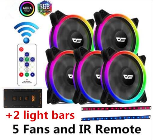 Darkflash – boîtier d&#39;ordinateur DR12 pro aura sync, refroidisseur, ventilateur ARGB, télécommande IR 120mm, barre lumineuse LED RGB: 5FAN 2light control