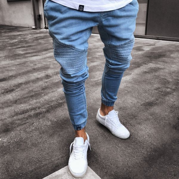 Neue männer Zerrissene Dünne Radfahrer Jeans Zerstört Ausgefranste schlank passen Denim Männlichen Streetwear Hiphop hosen: lan / M