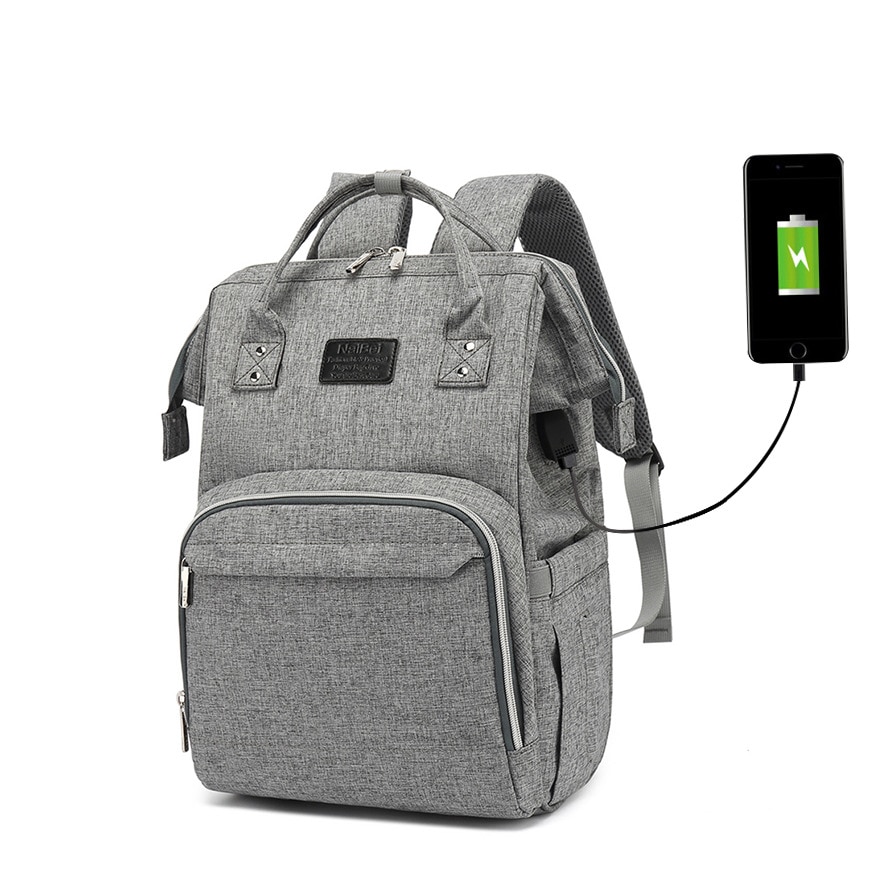 Bolsa de maternidad de para madres, bolsa de pañales multifunción, mochila, bolsa de pañales para bebé con correas para el cuidado del bebé: a Light Gray USB