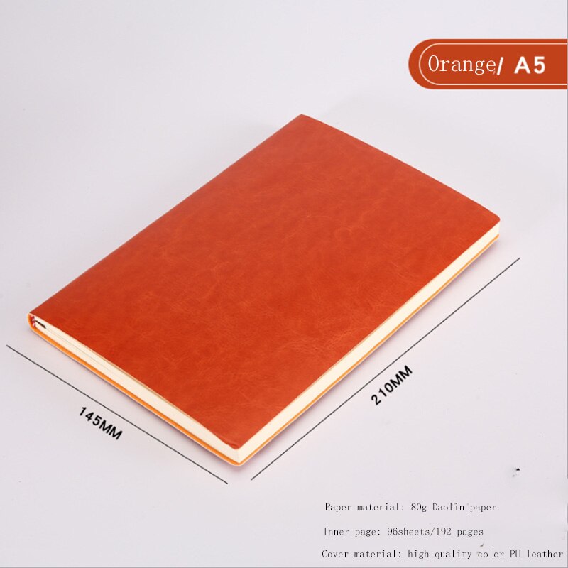 Soft Business Leather Diary Notebook A6 A5 B5 PU Travelers Journal Thicken School Office Meeting Record Notepad Handbook: A5 Orange