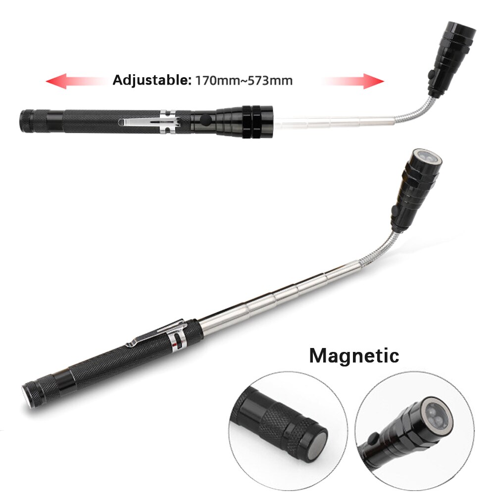 Portable Mini Telescopic Magnetic Pick Up Tool Magnet Pen with Light Extendable Pickup Rod Stick for Picking Up Nut Screws Bolt