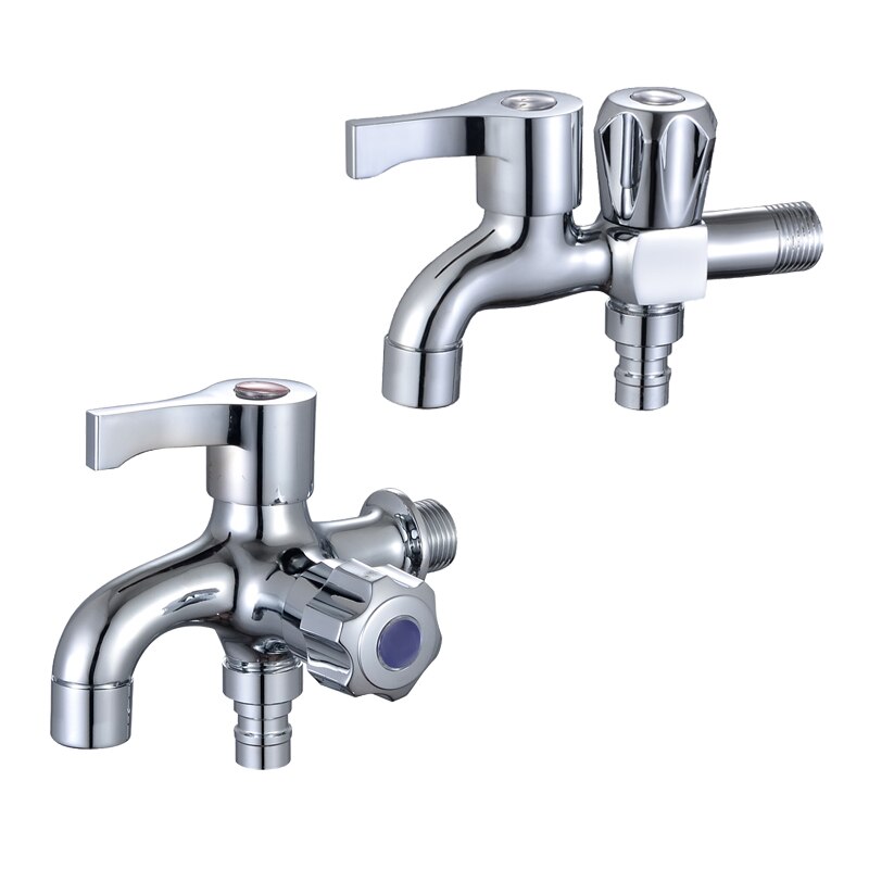Brass Washing Machine Tap 1 in 2 out Water Faucet Wall Mount Bibcock Garden Laundry Mop Pool Tap Dual Handle Washing Machine Tap