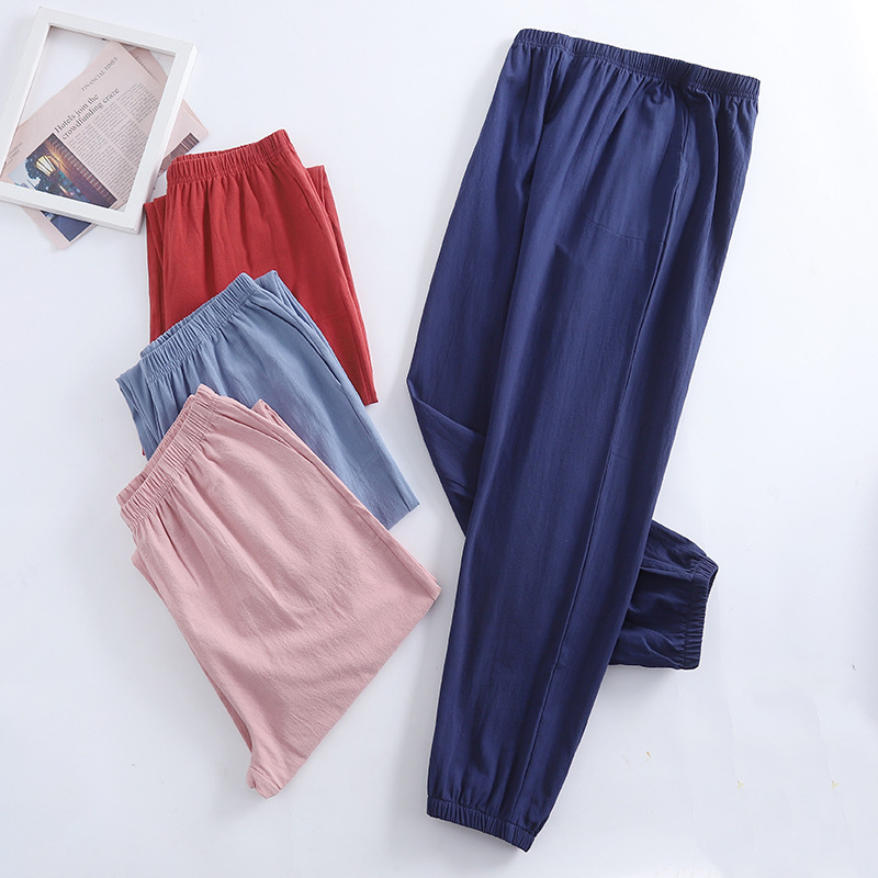 Pantalones de pijama para mujer, ropa de dormir de algodón y lino, Leggings de Color sólido, para el hogar, novedad de verano