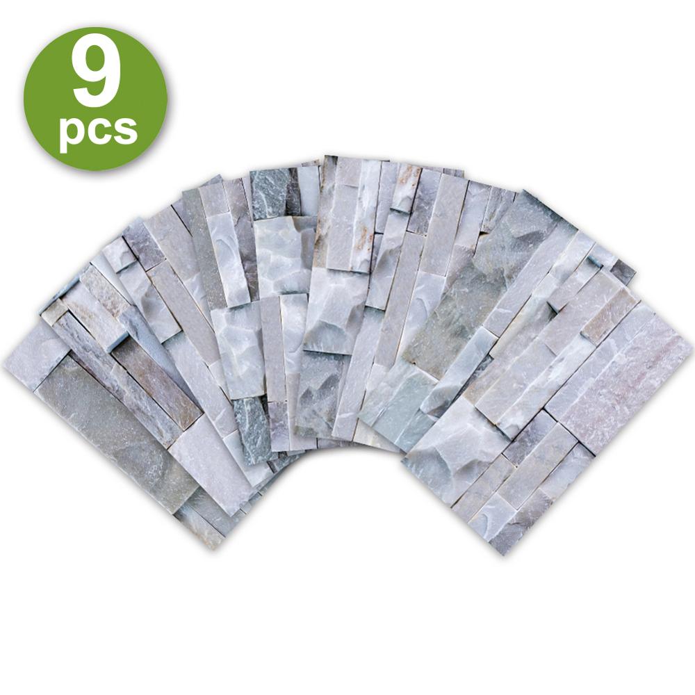 9pcs Mosaic Stone Bricks Wall Tile Stair Sticker Self-adhesive Bathroom Kitchen Floor Tiles Wall Stickers: Default Title