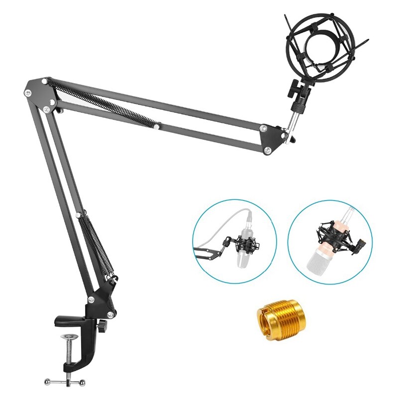 Extendable Recording Microphone Holder Suspension Boom Scissor Arm Stand Holder with Mic Clip Table Mounting Clamp