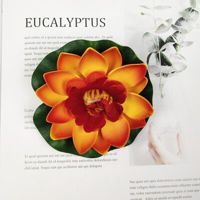 Plantas flutuantes água lírio artificial flor de lótus folha lagoa tanque de peixes decoração nova: Orange