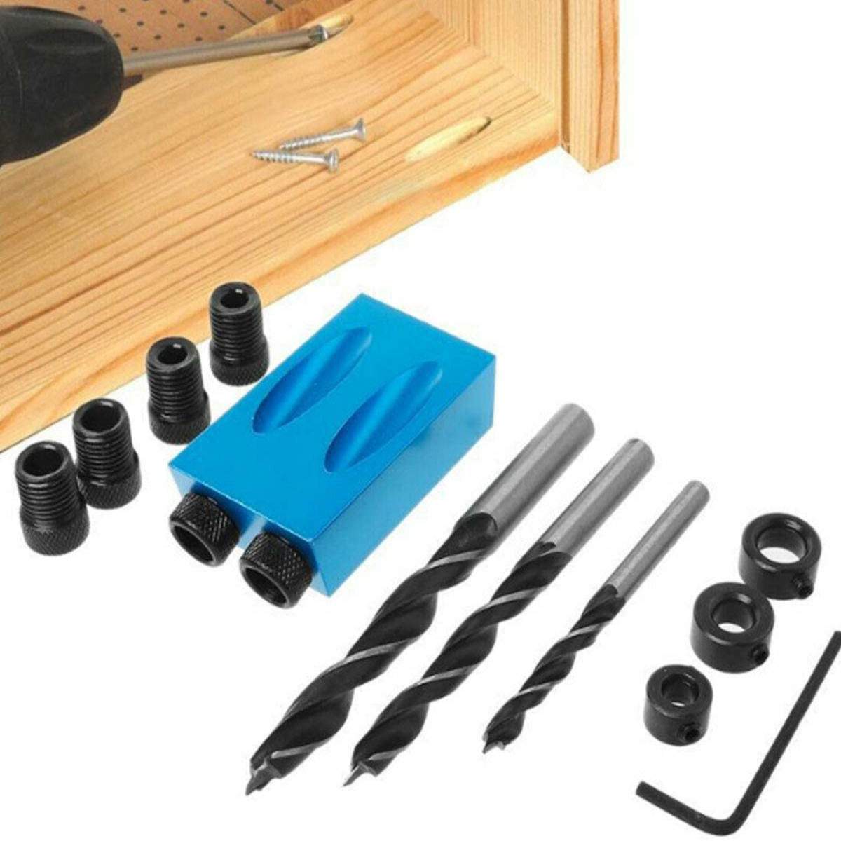15Pcs Woodworking Pocket Hole Jig Kit 15 Degress Oblique Hole Locator Drill Guide Set Hole Puncher Carpentry Toos