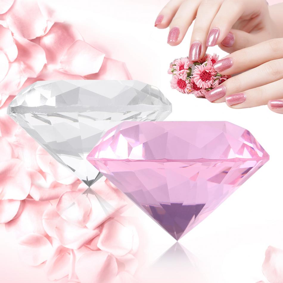 1pcs/2pcs Transparent Pink Diamond Nail Art Display 60mm Glass Crystal Hand Model Shoot Ornament DIY Salon Manicure Accessories