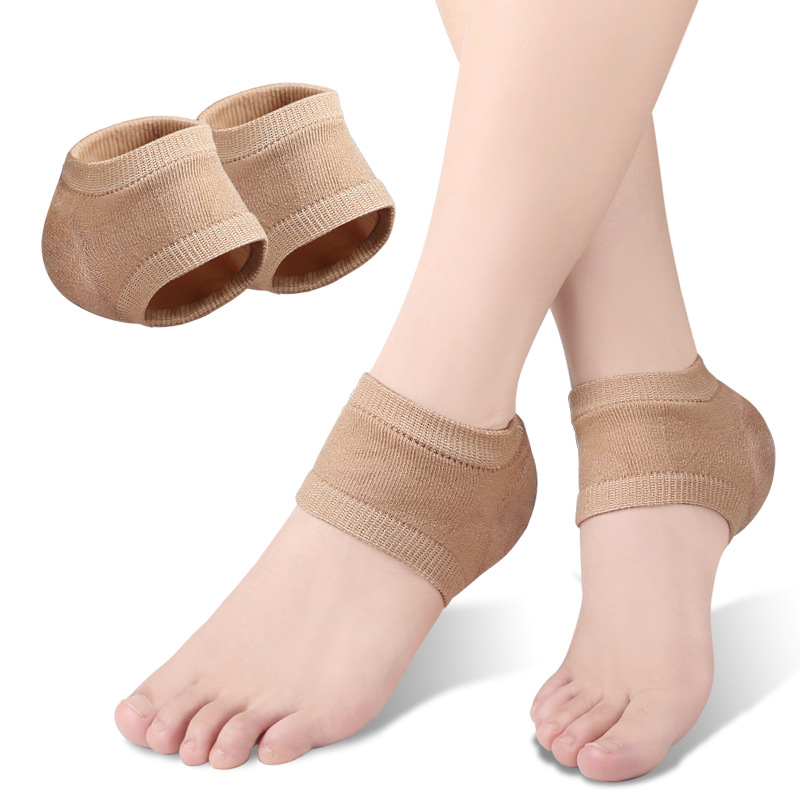 Silicone Gel Heel Protector Sleeve Pads Heel Cups Support Skin Cushion Half-Yard Socks for Foot Care And Cracking Prevention: Beige