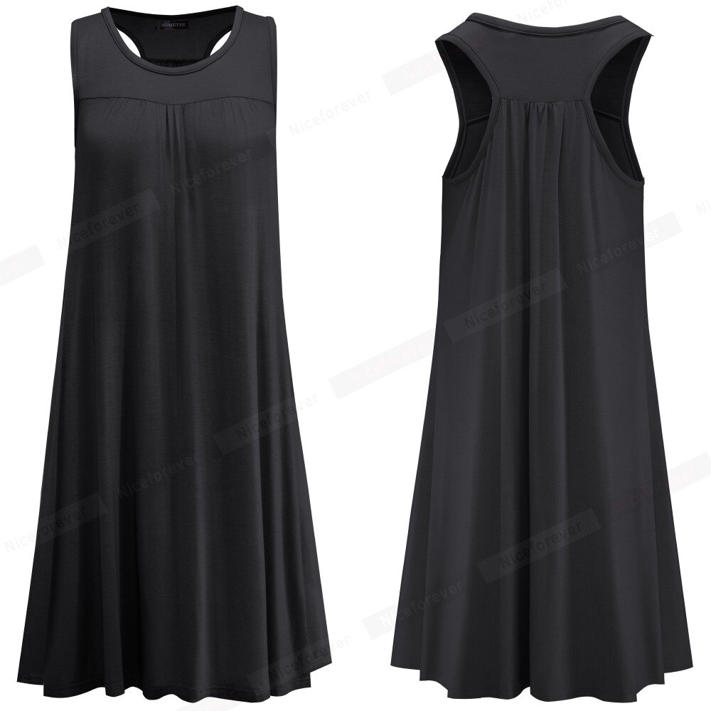 Nice-forever Summer Basic Pure Color Sleeveless Dresses Straight Shift Loose Women Casual Dress A219