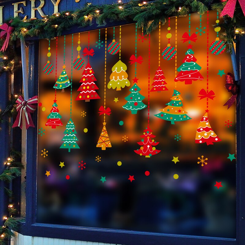 [shijuekongjian] Christmas Glass Stickers DIY Santa Claus Snowmen Wall Decals for Living Room Shop Window Festival Decoration