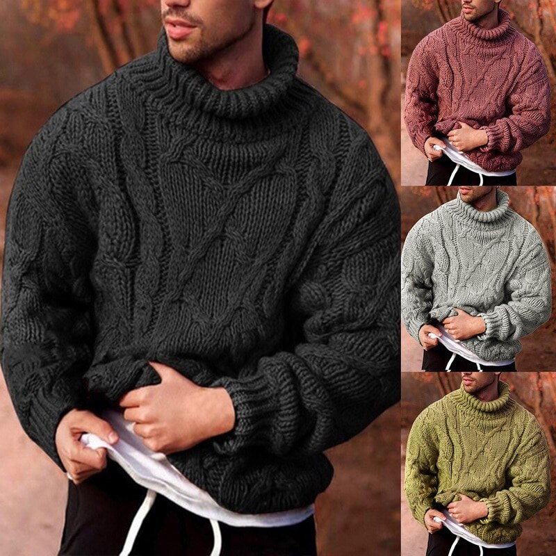 Herre loose fit rullekrave sweatere vinter tyk varm strikket pullover sweater afslappet strik outfits plus str.