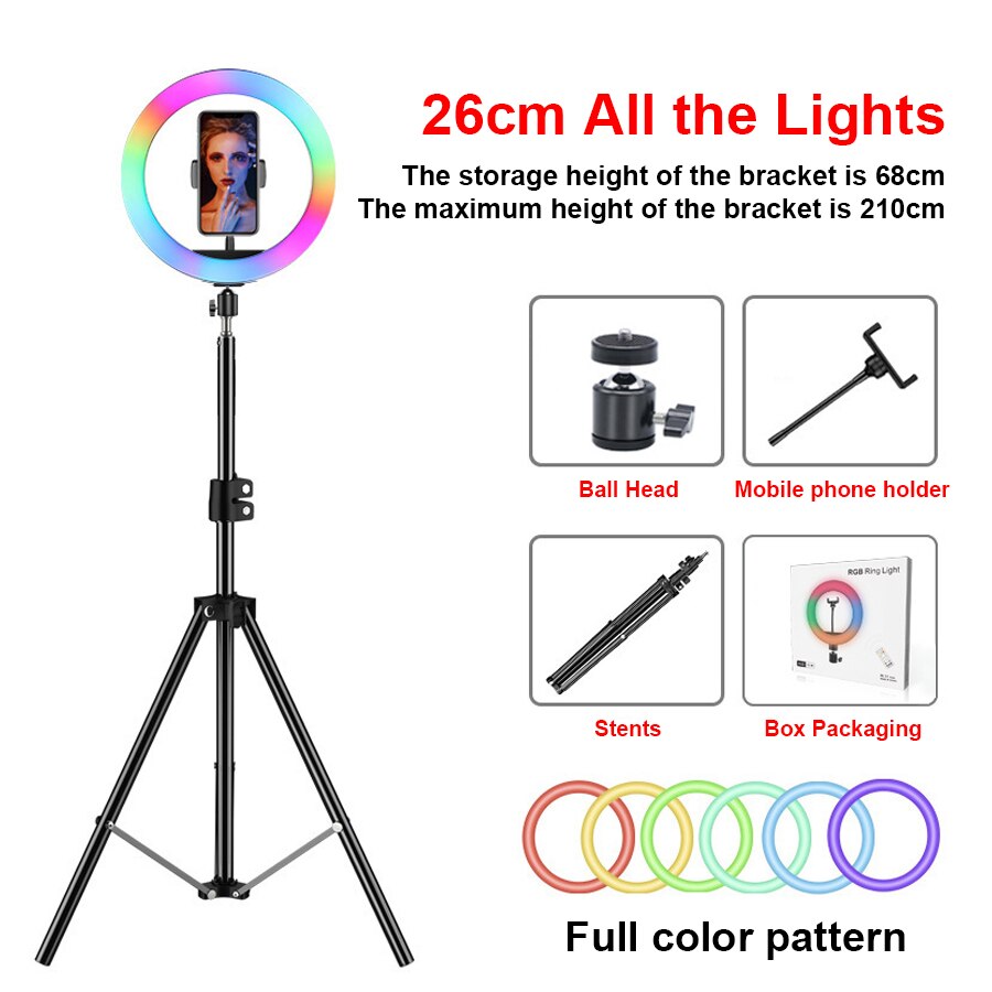 10 inch RGB Circle Fill Light Selfie Ring Light Colorful Lamp with Tripod Stand Dimmable Neon Sign For Youtuber Tik Tok Live