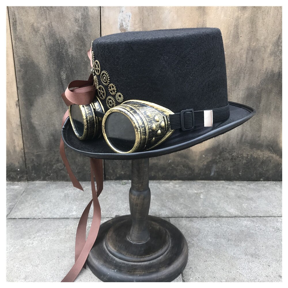 Women Handmade Steampunk Top Hat With Gear Glasses And Ribbon Stage Magic Hat Bowler Hat Cosplay Hat  Steampunk Hat