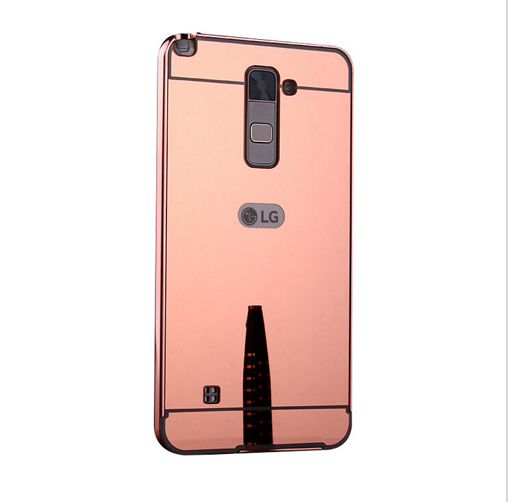 Parachoques de aluminio de Metal chapado en oro + carcasa trasera de espejo de plástico para LG K7 X210ds K10 Q6/Q6 Plus funda del teléfono híbrida fundas traseras: For LG K10 2016 / rose gold