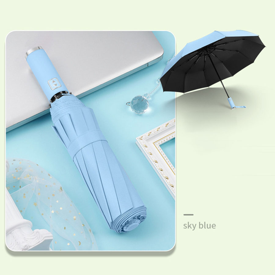 Stylish Automatic Umbrella - UV Protection, Windproof with 10 Reinforced Ribs, for Sun & Rain: SKY BLUE