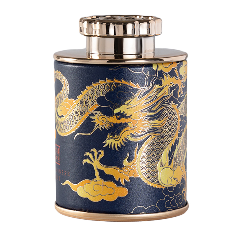 Lata de té vacía Mini 2024 Dragon para el hogar, tarro sellado de té verde y negro, caja de embalaje pequeña portátil para el hogar, latas de almacenamiento de papel: Gris claro
